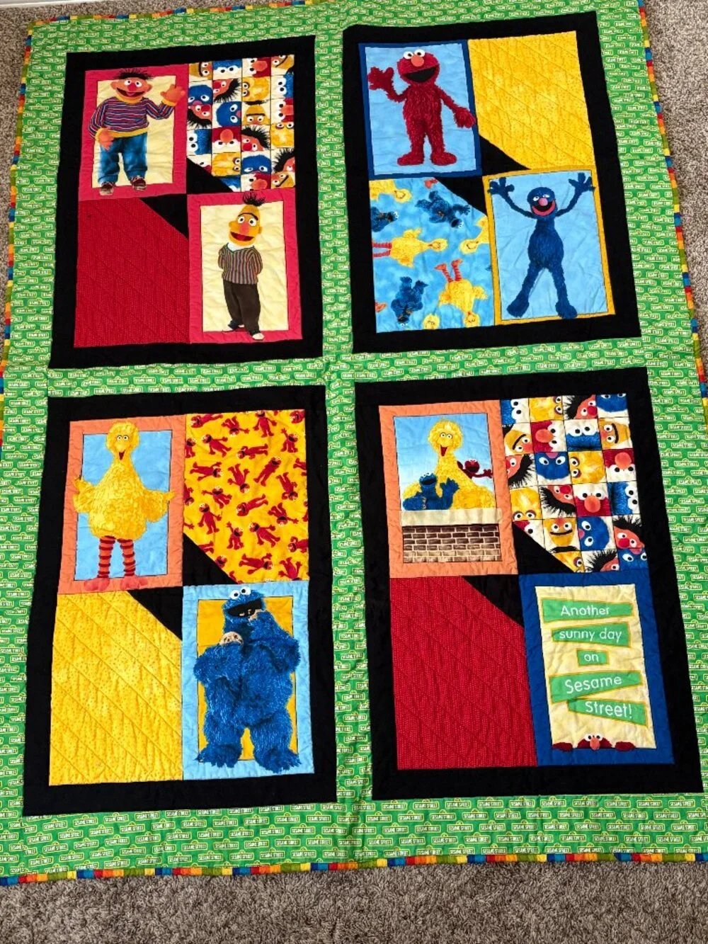 Handmade Sesame Street Quilt Elmo Big Bird Cookie Monster Nursery Lap Throw